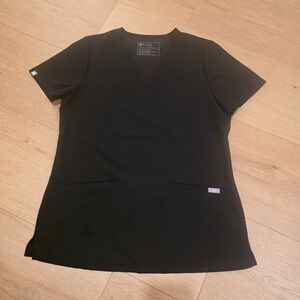 FIGS Technical Collection Casma Scrub Top Women's Size S Black Three Pocket